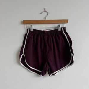 Vintage 70s Permanent Press Maroon Striped Gym Shorts Size Medium